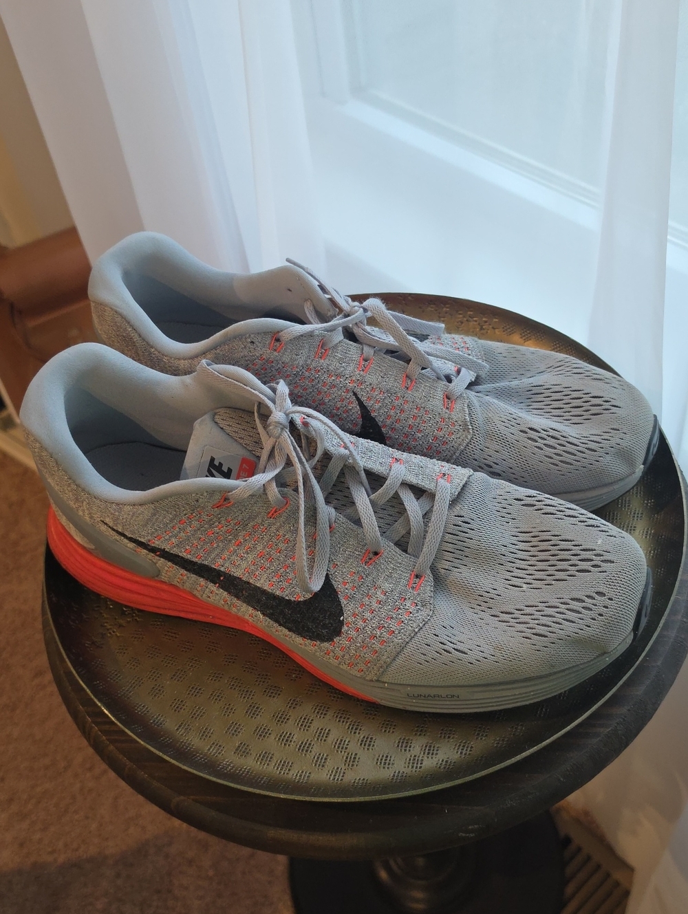 NIKE LunarGlide 8 Men's Grey Total Crimson - Size 13 - EXCELLENT Tread
